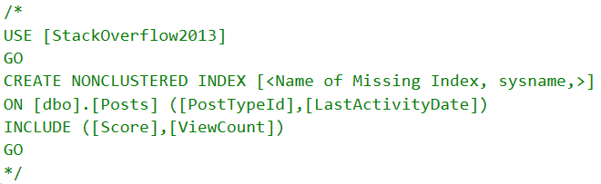 SQL Server Missing Index Request